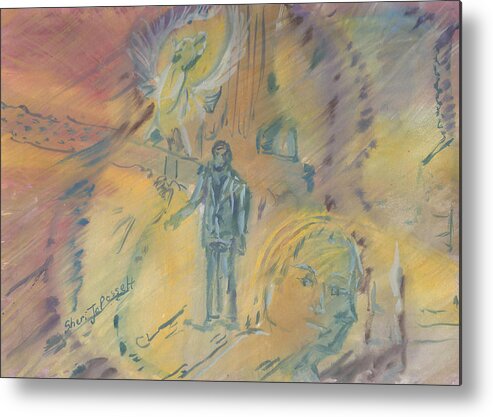 Standing At The Crossroads Metal Print featuring the painting Standing at the Crossroads by Sheri Jo Posselt