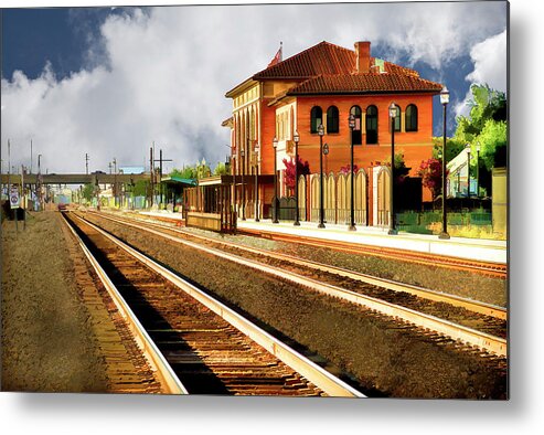 Railroad Station Metal Print featuring the digital art Station in Waiting by Terry Davis