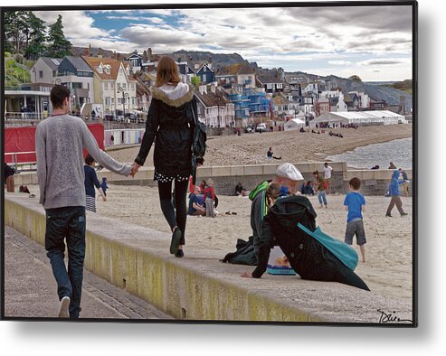 Beach Metal Print featuring the photograph Strolling Along Lyme Regis Beach by Peggy Dietz