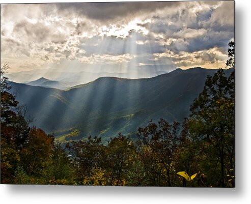 Landscape Metal Print featuring the photograph Sun Rays Linville Falls NC by Michael Whitaker