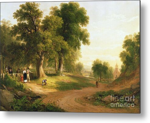 Going To Church; Churchgoer; Outing; Landscape; Sunday Best; Family; Congregation; Parishioner; Rural; Hudson River School Metal Print featuring the painting Sunday Morning by Asher Brown Durand
