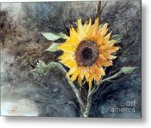 A Single Sunflower Fills The Entire Picture Area. Metal Print featuring the painting Sunflower by Monte Toon