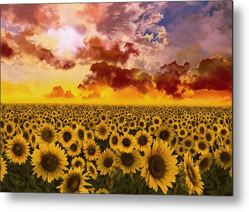 Sunflowers Metal Print featuring the painting Sunflowers field 1 by Bekim M