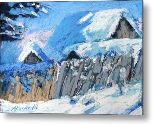 Winter Metal Print featuring the painting Sunny day by Alena Kogan