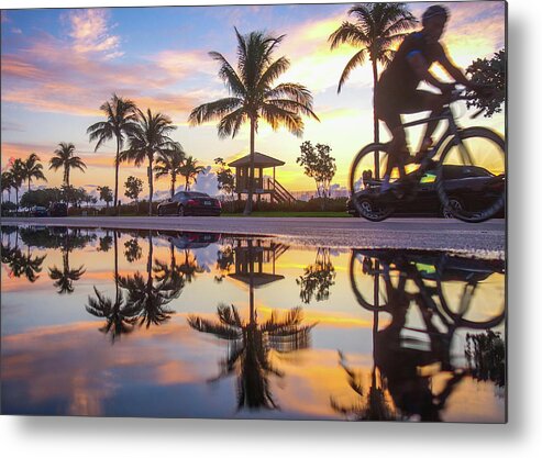 Florida Metal Print featuring the photograph Sunrise Cyclist Delray Beach Florida by Lawrence S Richardson Jr
