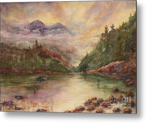 Sunrise In The Mountains Metal Print featuring the painting Sunrise in the Mountains by B Rossitto