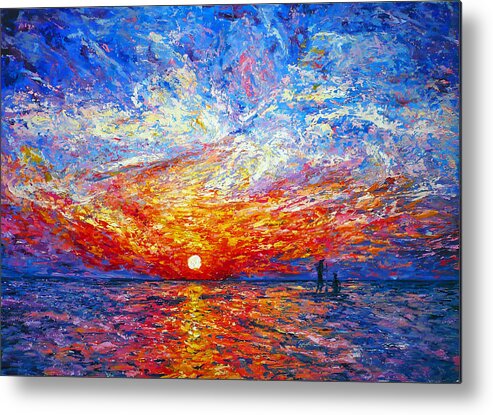 Landscape Metal Print featuring the painting Sunrise With Fishermen by Ericka Herazo