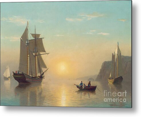 Boat Metal Print featuring the painting Sunset Calm in the Bay of Fundy by William Bradford