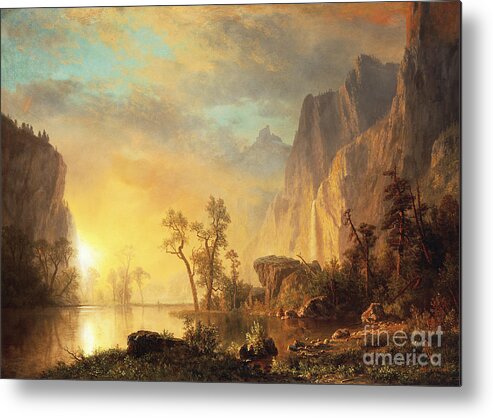 Bierstadt Metal Print featuring the painting Sunset in the Rockies by Albert Bierstadt
