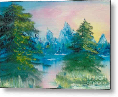 Landscape Metal Print featuring the painting Sunset Lake by Saundra Johnson