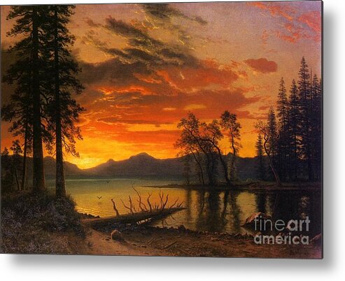 Bierstadt Albert Metal Print featuring the painting Sunset over the River by MotionAge Designs