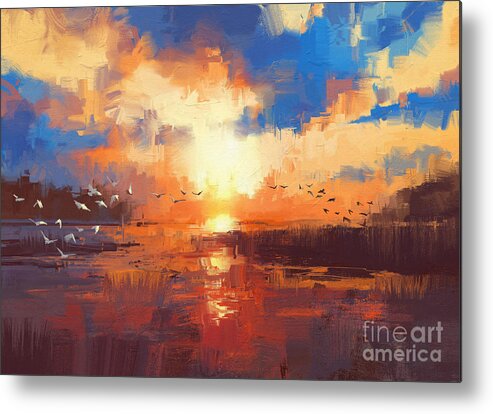 Art Metal Print featuring the painting Sunset by Tithi Luadthong