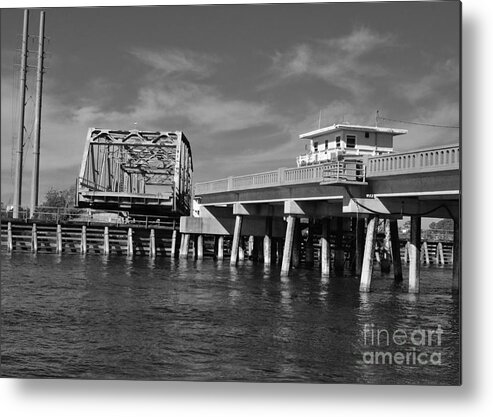 Water Way Metal Print featuring the photograph Surf City Bridge - Black and White by Bob Sample