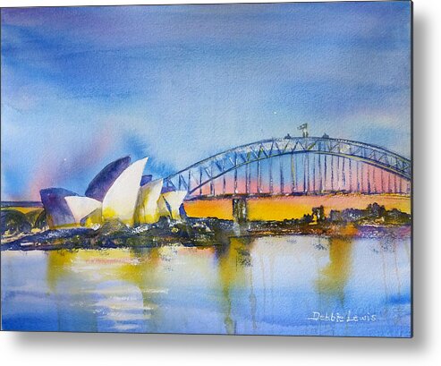  Metal Print featuring the painting Sydney Harbor at Sunset by Debbie Lewis