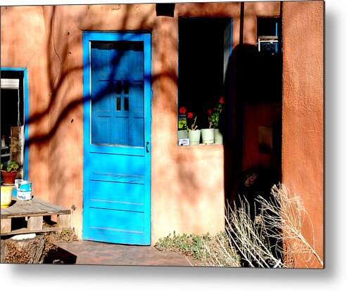 Taos Metal Print featuring the photograph Taos Blue Door by Kathleen Stephens