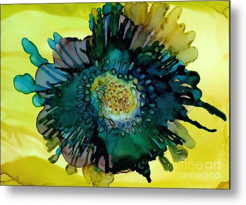 Alcohol Ink Metal Print featuring the painting Teal Bloom by Beth Kluth