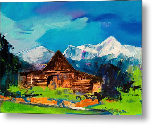 Barn Metal Print featuring the painting Teton Barn by Elise Palmigiani
