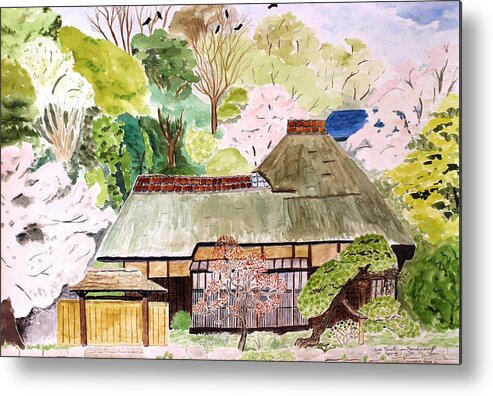 Kanazawa Hakkei Metal Print featuring the painting Thatched Japanese House by Vera Smith