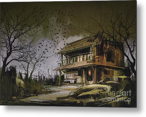 Acrylic Metal Print featuring the painting The abandoned house by Tithi Luadthong