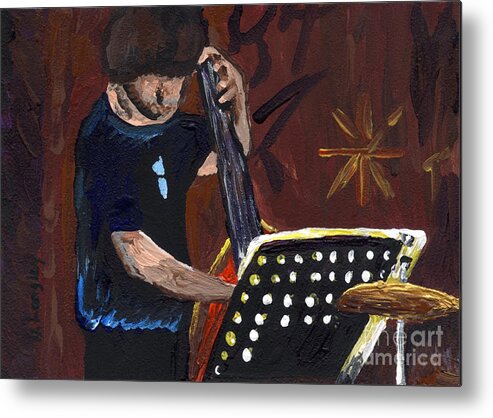 Bass Guitar Big Band Swing Music Stand Metal Print featuring the painting The Bassist by Helena M Langley