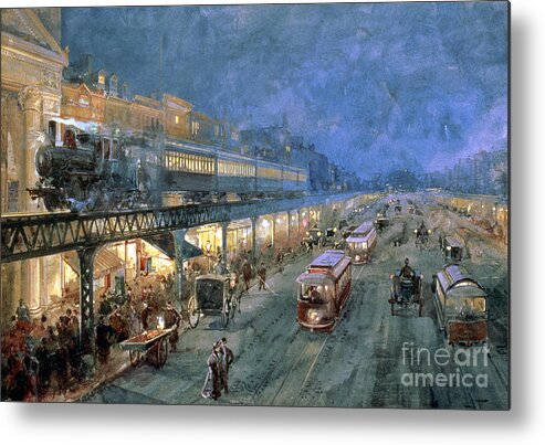 The Bowery At Night Metal Print featuring the painting The Bowery at Night by William Sonntag