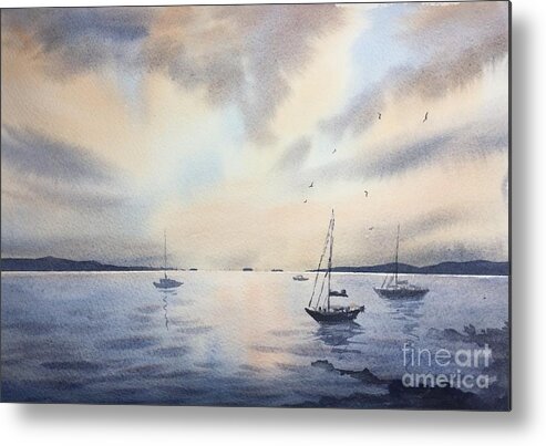 Ocean Metal Print featuring the painting The End Of Day by Watercolor Meditations