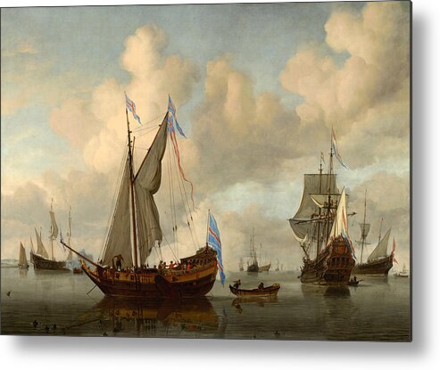 Willem Van De Velde The Younger Metal Print featuring the painting The English royal yacht Mary about to fire a salute by Willem van de Velde the Younger