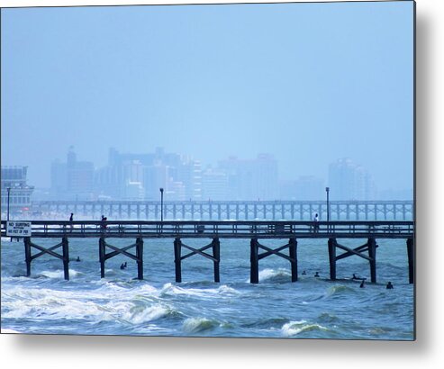Pier Metal Print featuring the photograph The Fog and Swirling Waters by Cathy Harper