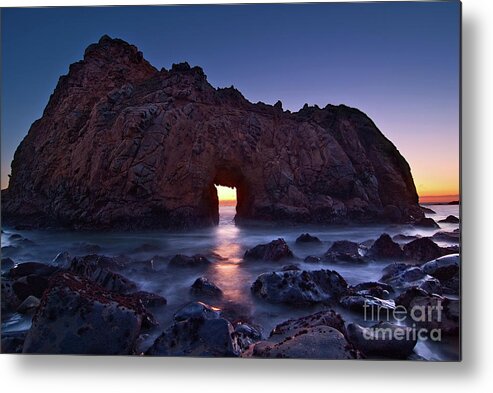 Arch Rock Metal Print featuring the photograph The Portal - Sunset on Arch Rock in Pfeiffer Beach Big Sur in California. by Jamie Pham