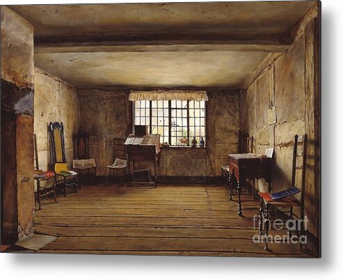 Henry Wallis - The Room In Which Shakespeare Was Born 1853 Metal Print featuring the painting The Room in Which Shakespeare Was Born by MotionAge Designs