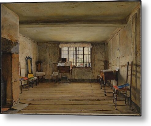 Henry Wallis 18301916  The Room In Which Shakespeare Was Born Metal Print featuring the painting The Room in Which Shakespeare Was Born by Henry Wallis