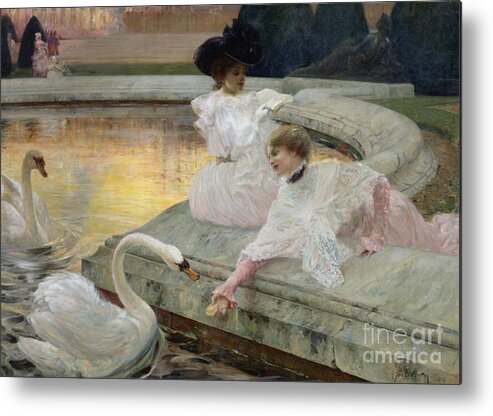 Swan Metal Print featuring the painting The Swans by Joseph Marius Avy