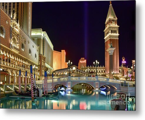 Las Vegas Metal Print featuring the photograph The Venetian gondolas at night by Paul Quinn