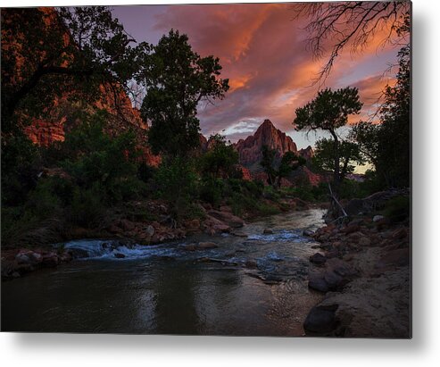 Adventure Metal Print featuring the photograph The Watchman along the Virgin River Sunset by Scott McGuire