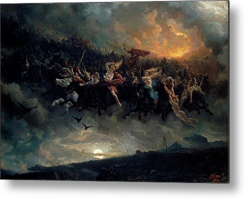 Norse Gods Metal Print featuring the painting The wild Hunt of Odin by Peter Nicolai Arbo