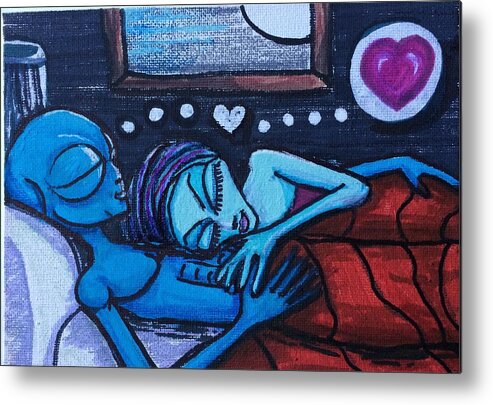 Love Metal Print featuring the painting They sleep, connect and dream together by Similar Alien