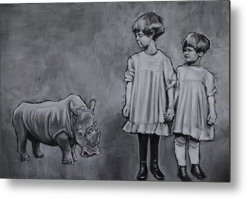 Vintage Metal Print featuring the painting They're So Cute When They're Little by Jean Cormier