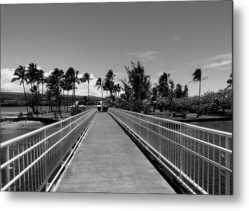 Black And White Metal Print featuring the photograph This Way To Coconut Island by Kerri Ligatich