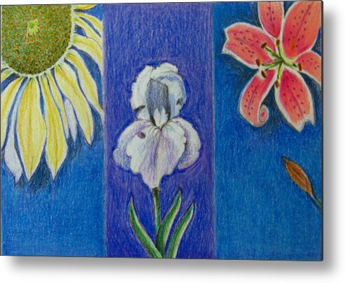 Flowers Metal Print featuring the drawing Three Flowers by Patricia Januszkiewicz