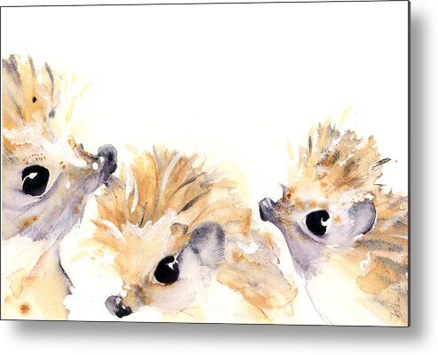 Hedgehog Watercolor Metal Print featuring the painting Three Hedgehogs by Dawn Derman