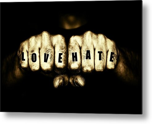 Love Metal Print featuring the photograph Thugs Love and Hate Tattoo Fists by John Williams