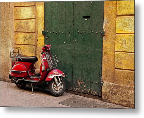 Red Vespa Metal Print featuring the photograph Time For A Ride - Aix-en-Provence, France by Denise Strahm