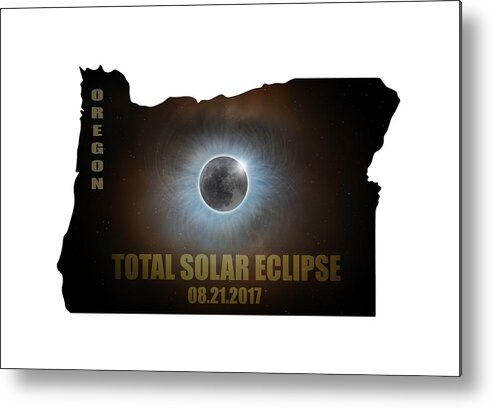Solar; Eclipse; Total; Corona; Crown; 2017; August 21st; Oregon; State; Across America; Event; Full; Moon; Celestial; Space; Astrology; Astronomy; Sky; Lunar; Clouds; Outline; Map; Night; Evening; Rise; Moonrise; Weather; Nature; Stormy; Hemisphere; United States; Usa; North America Metal Print featuring the photograph Total Solar Eclipse in Oregon Map Outline by David Gn