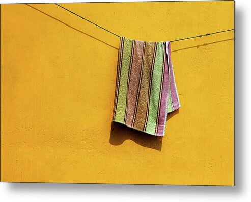Minimalism Metal Print featuring the photograph Towel drying on a Clothesline in India by Prakash Ghai