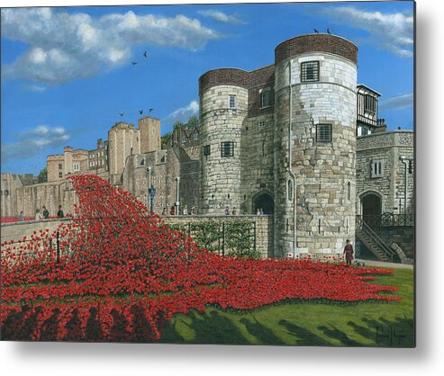 Tower Of London Metal Print featuring the painting Tower of London Poppies - Blood Swept Lands and Seas of Red by Richard Harpum