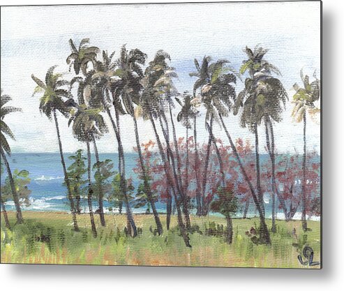 Puerto Rico Metal Print featuring the painting Tres Palmas by Sarah Lynch