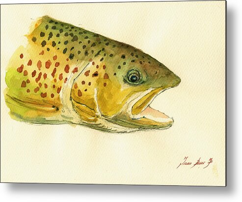 Trout Art Wall Metal Print featuring the painting Trout watercolor painting by Juan Bosco
