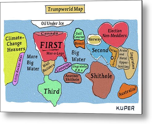 Trumpworld Map Metal Print featuring the drawing Trumpworld Map by Peter Kuper