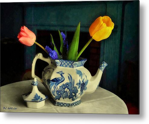 Still Life Metal Print featuring the painting Tulip Teapot by RC DeWinter
