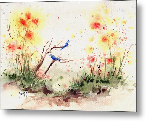 Bluebird Metal Print featuring the painting Two Bluebirds by Sam Sidders